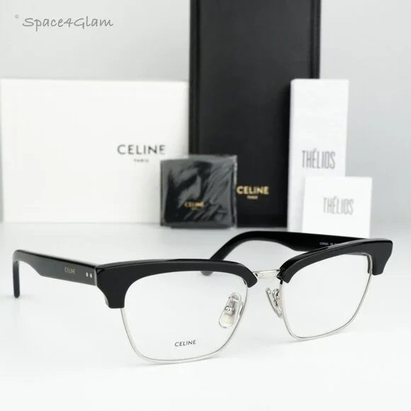 NEW Celine CL50026U 016 Shiny Palladium Black Demo Unisex Square Eyeglasses